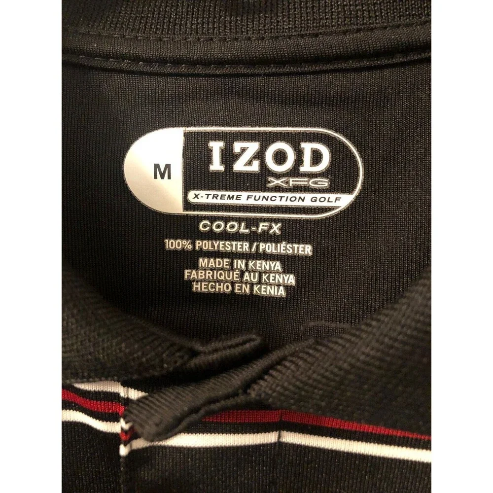 Izod Golf Cool FX Long Sleeve Size Medium Black Medium with Black & White Stripe